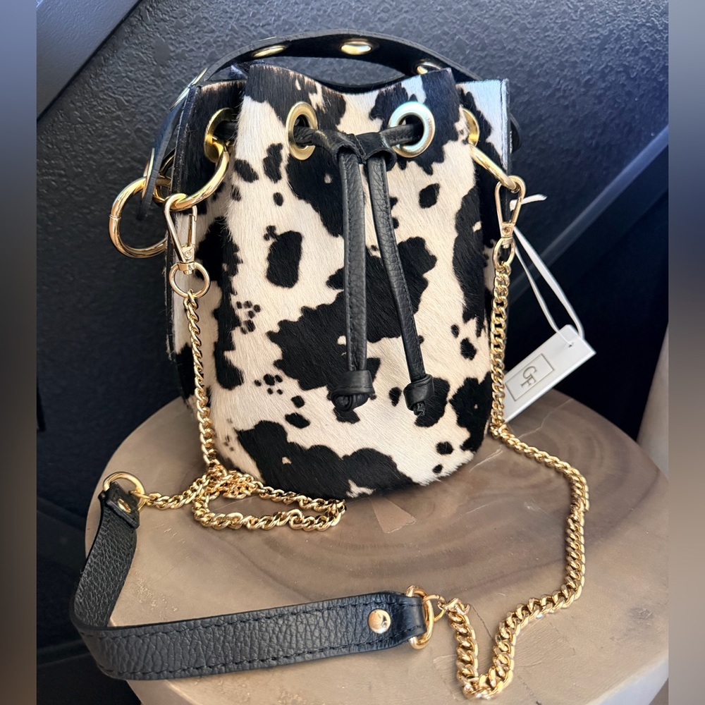 Elegant Cow Print Mini Bag with Gold Chain